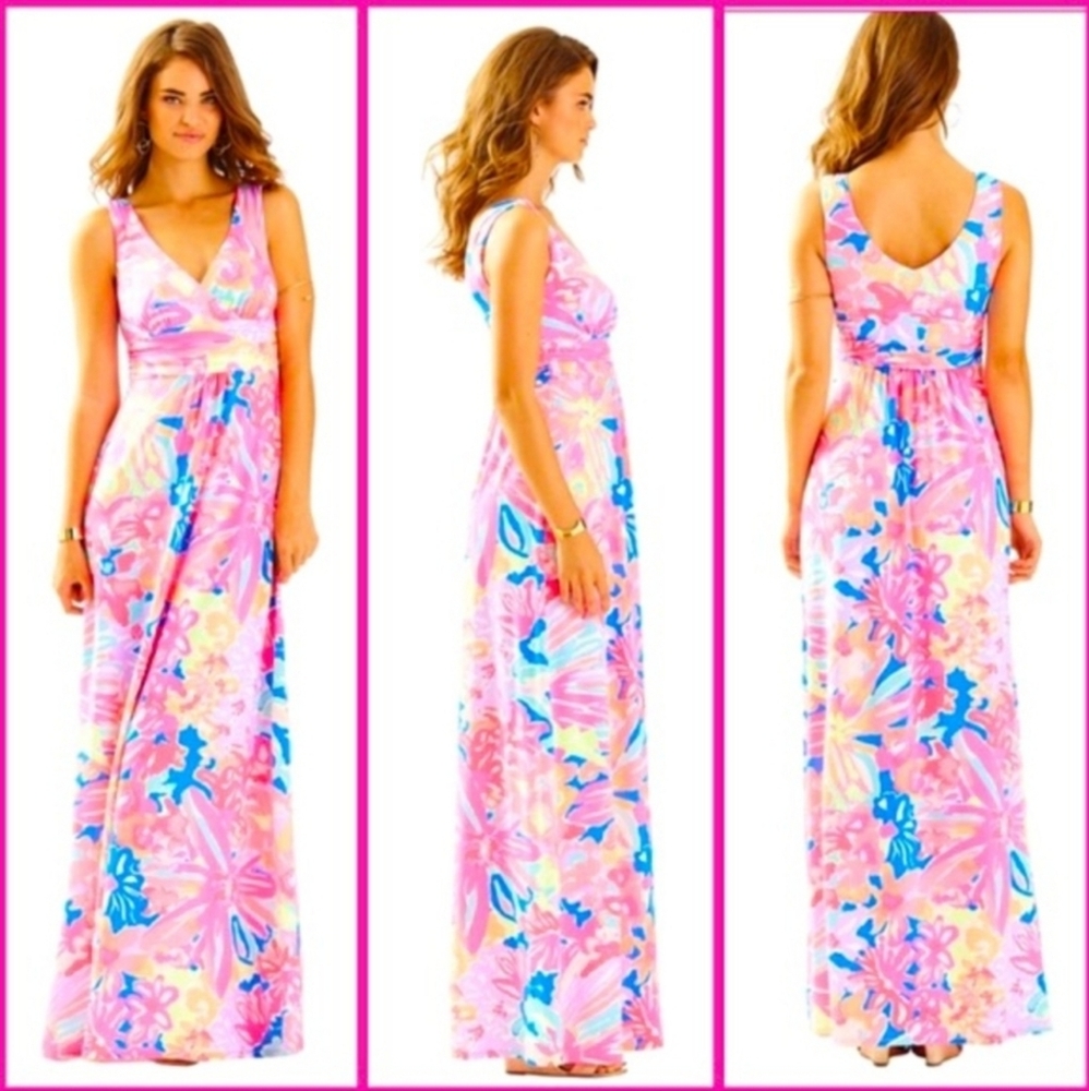 Lilly Pulitzer Sloane Sleeveless Maxi Dress Playa Hermosa Bright Tropical Floral